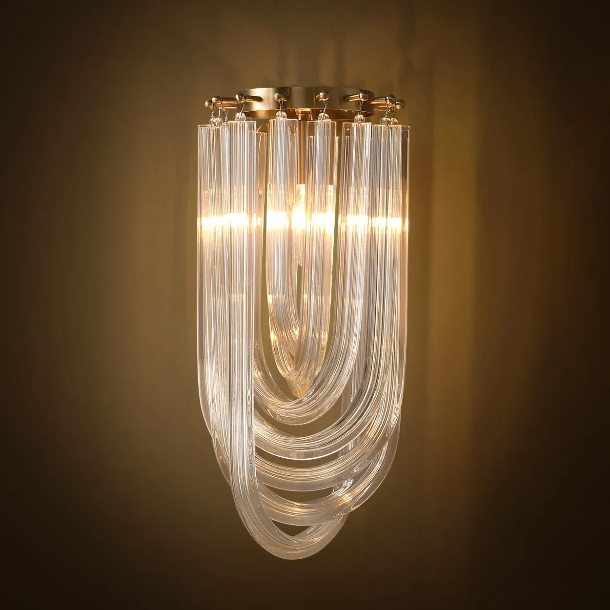 Tiered Clear Glass 1-Light Wall Sconce - Gold, Brass image