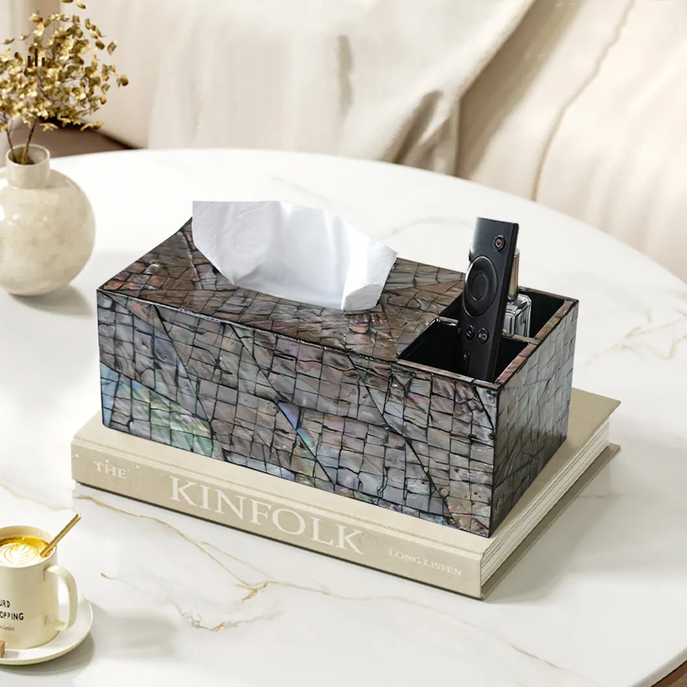 Tissue Box Cover Nightstand Organizer with Remote Holder image