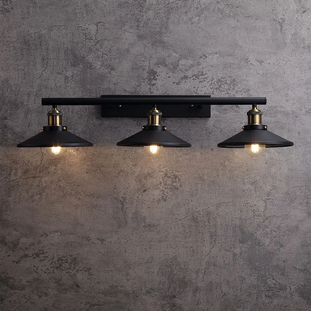 Tray Saucer-Shaped 3-Light Linear Wall Light - Black, Metal image