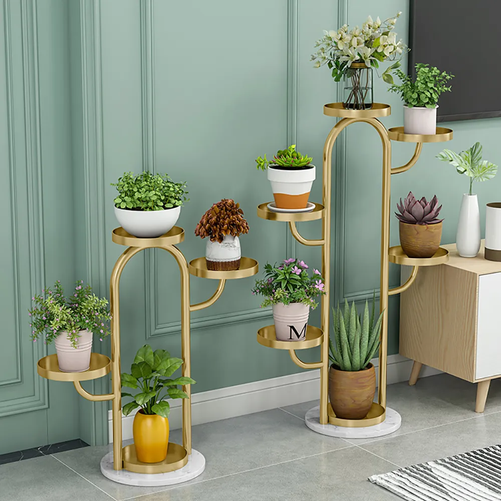 Tree-Shaped 4/6-Tiered Plant Stand Set - Gold, Metal image