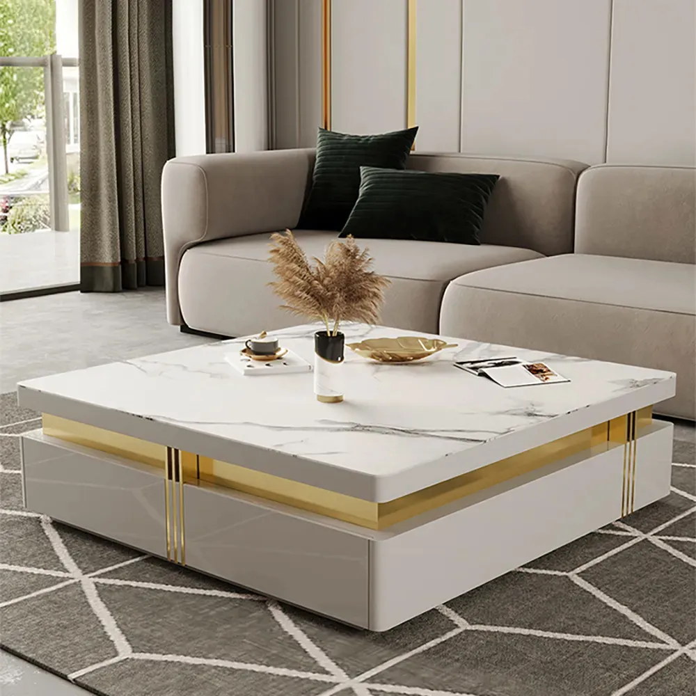 Trimied 43" Square Coffee Table with Storage - White