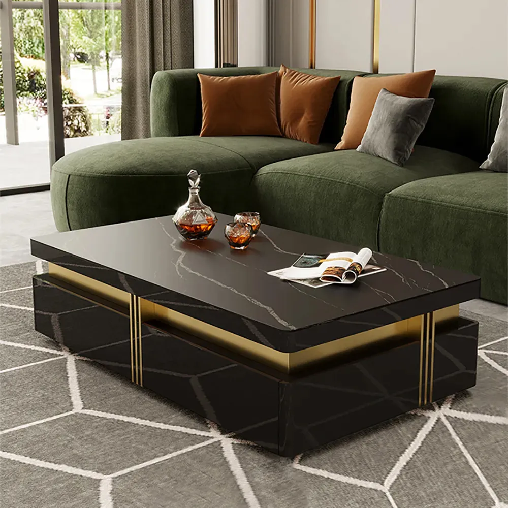 Trimied Rectangular Coffee Table with Storage - Black image