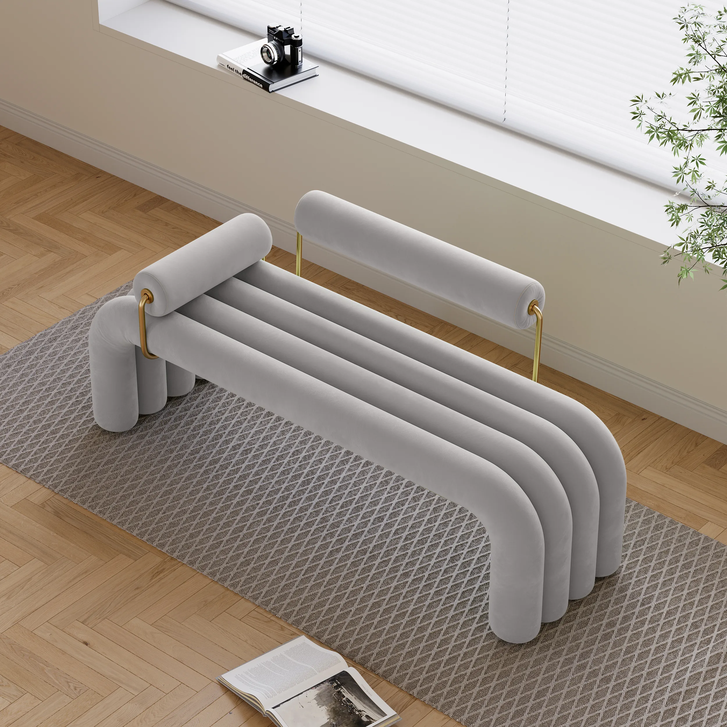 Tufted Entryway Bench - Light Gray, Velvet