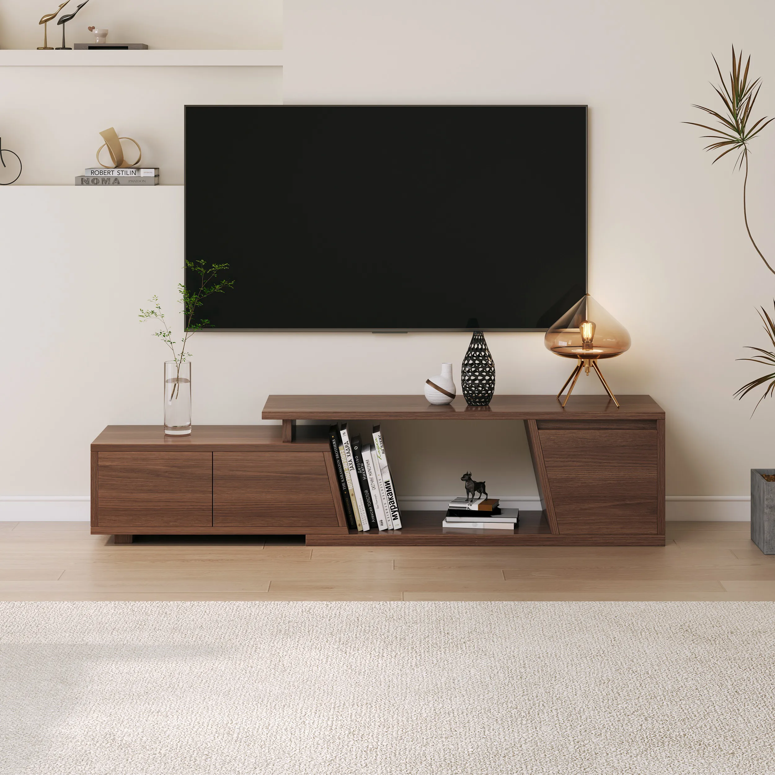 TV Stand with 3 Drawers - Brown, Walnut Wood
