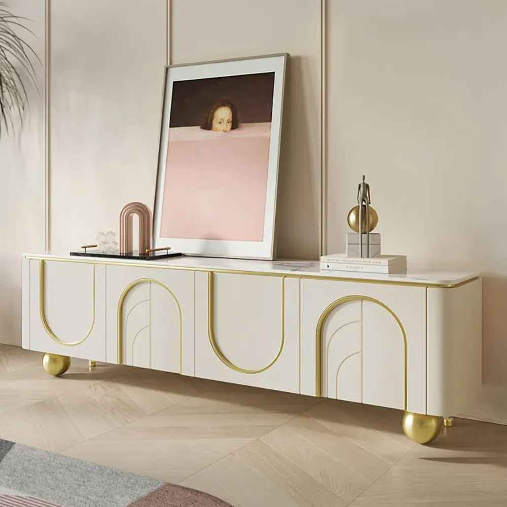 TV Stand with 4 Doors and 2 Shelves - Off White, Wood