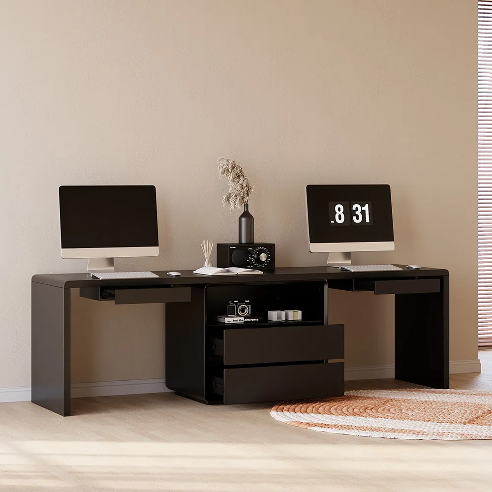 Two Person Double Computer Desk with 4 Drawers - Black image