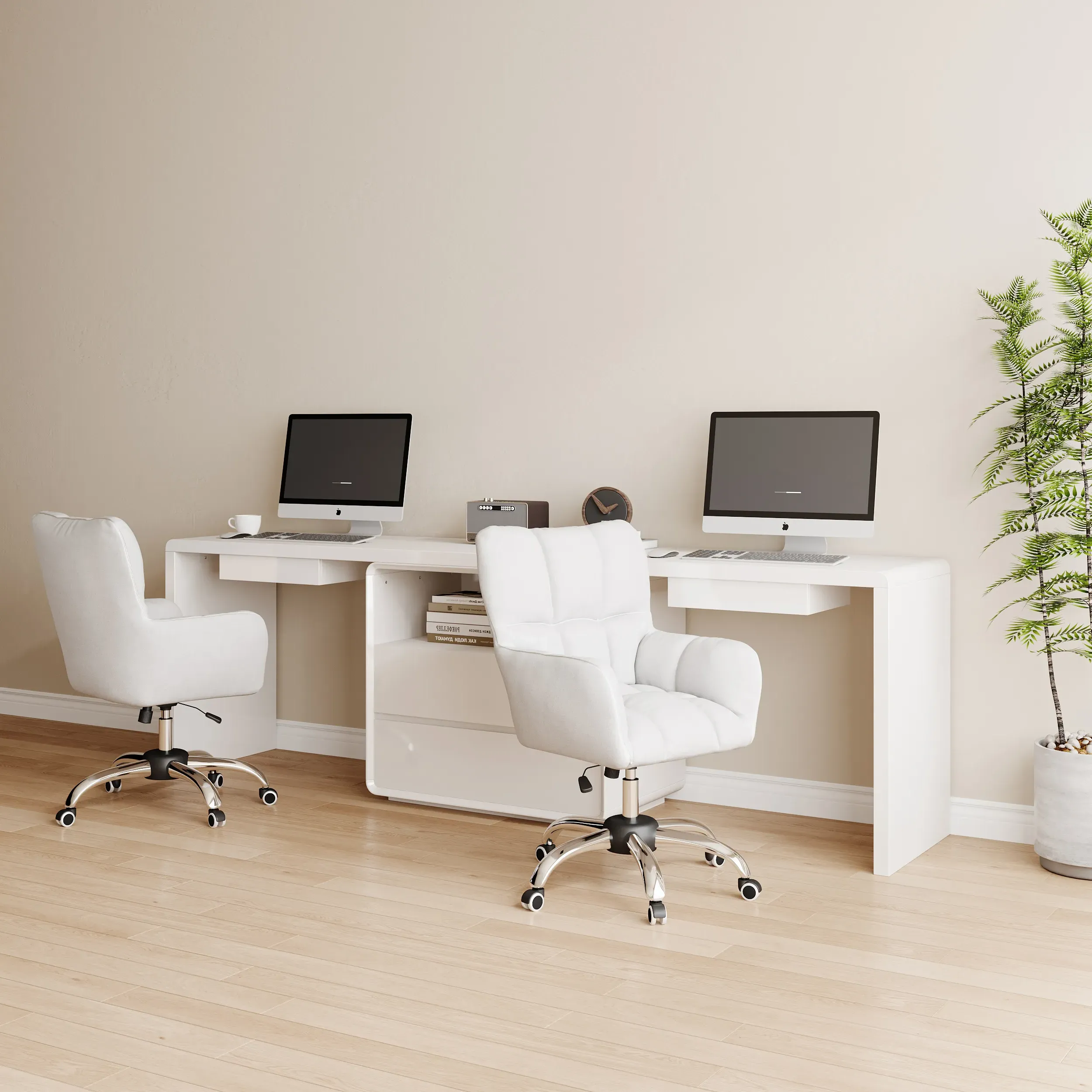 Two Person Double Computer Desk with 4 Drawers - White