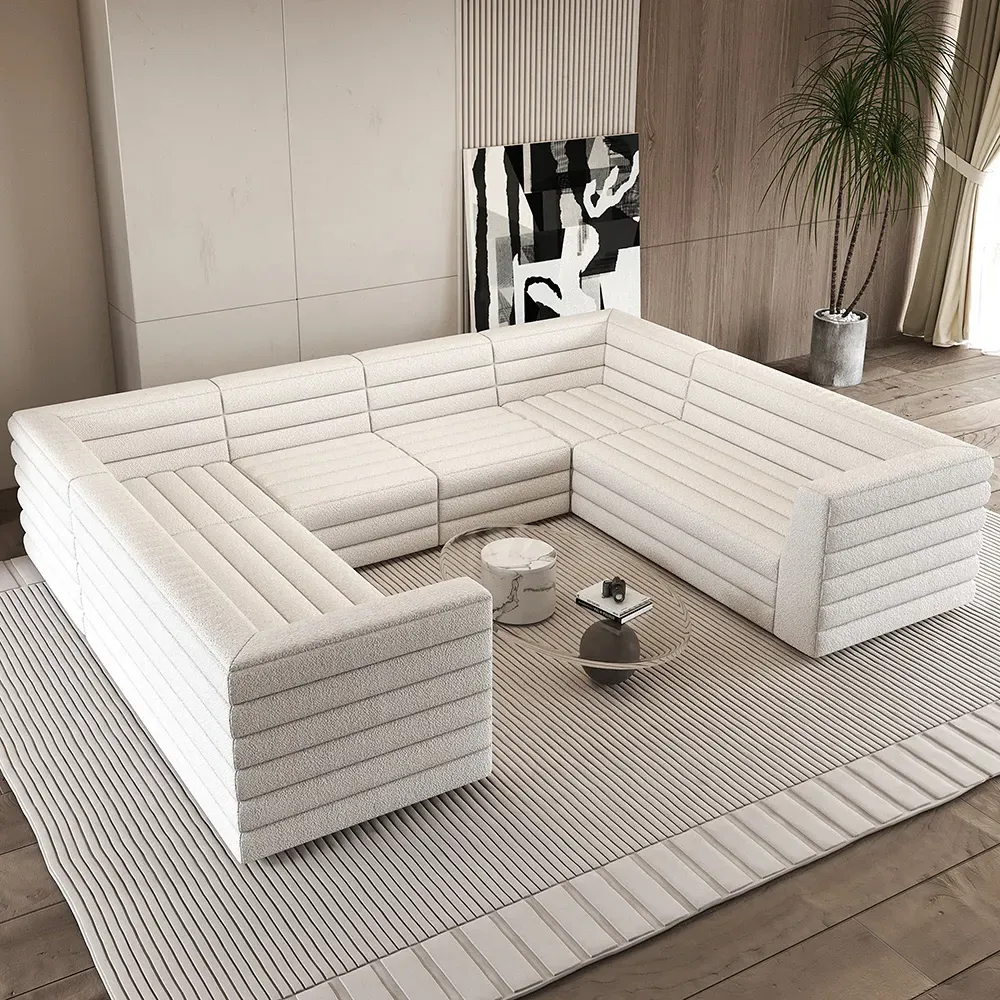 U-Shaped 8-Seater Sectional Sofa - Off White, Boucle