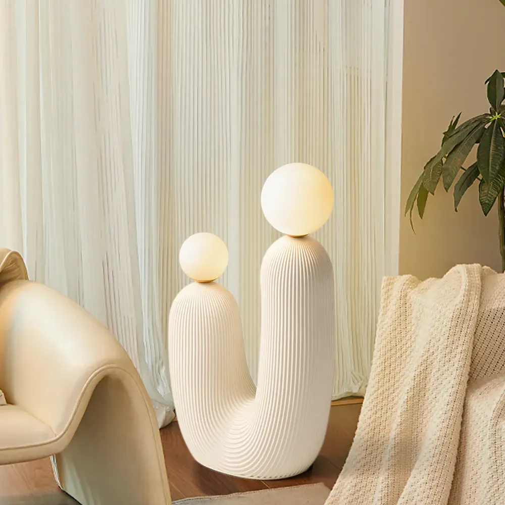 U-Shaped Sculptural Decor with LED Lights - Resin image