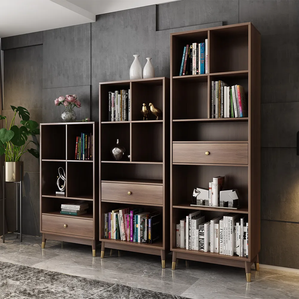 Ultic Bookcase with Metal Frame and Drawer - Walnut image
