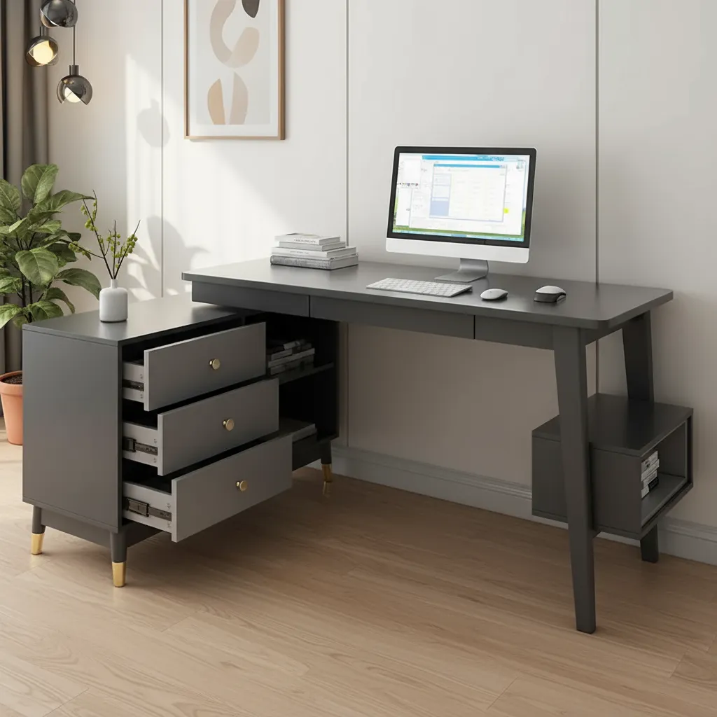 Ultic L-Shaped Computer Desk with Storage - Gray image