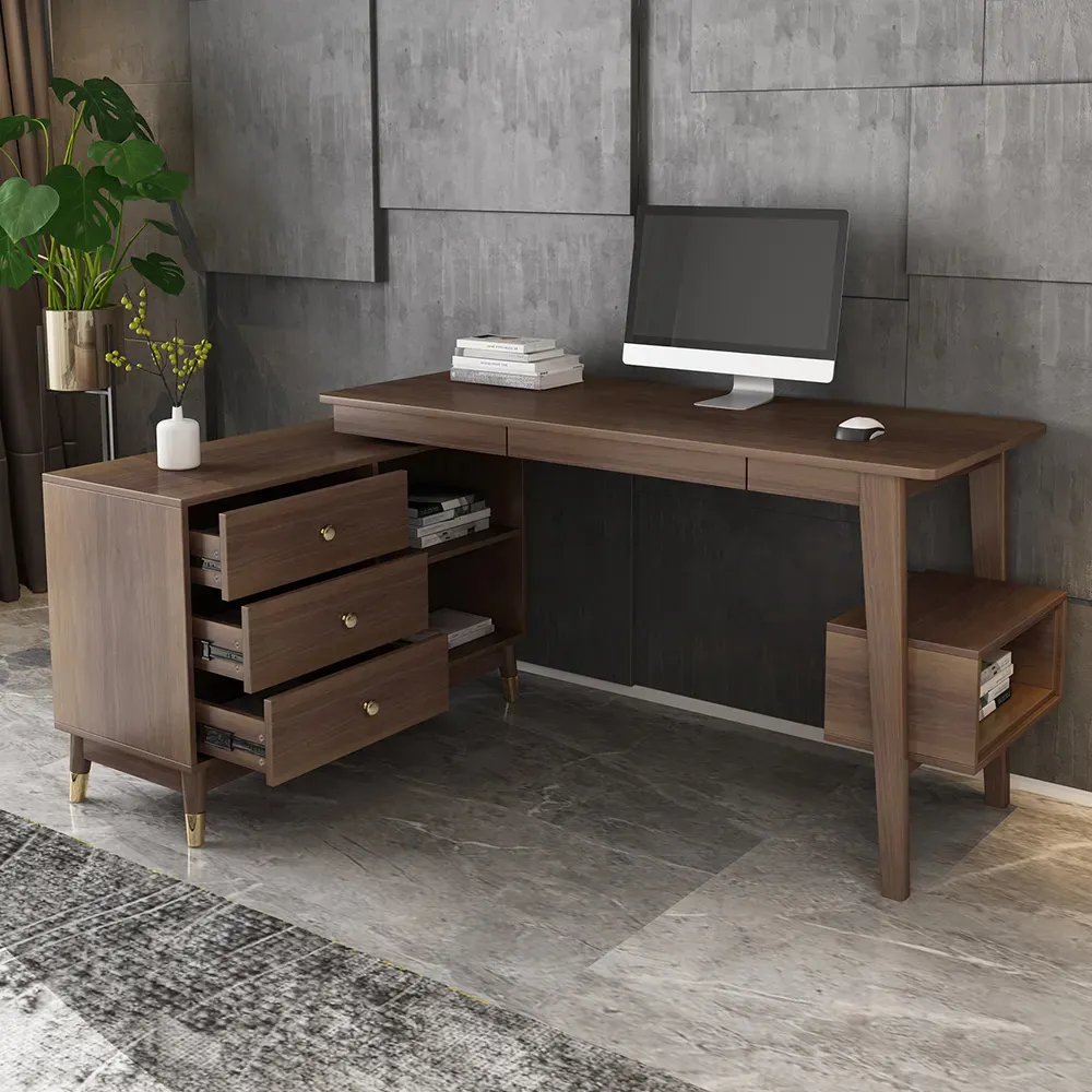 Ultic L-Shaped Computer Desk with Storage - Walnut
