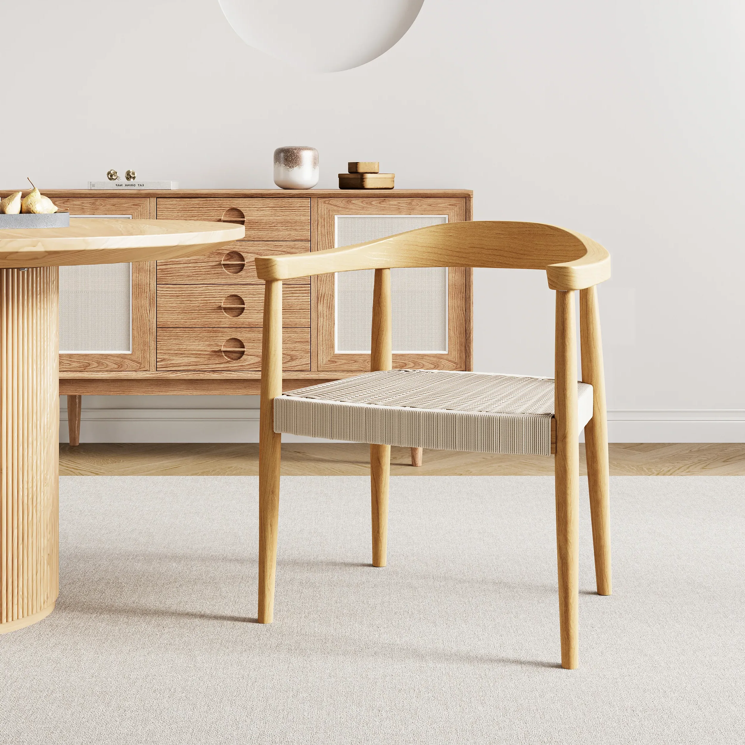 Upholstered Dining Armchair - Walnut, Woven Cord image