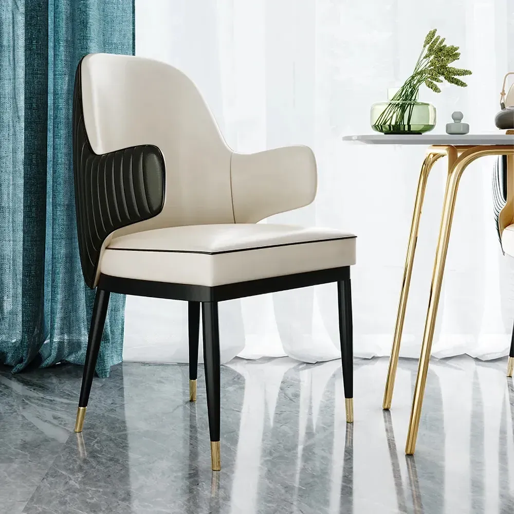 Upholstered Dining Chair Set of 2 - Black & Beige, PU Leather image