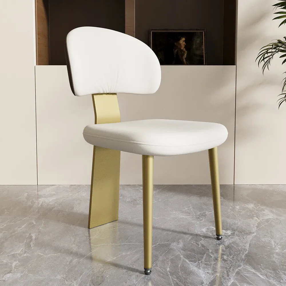 Upholstered Dining Chair Set of 4 Curved Back - White, PU Leather