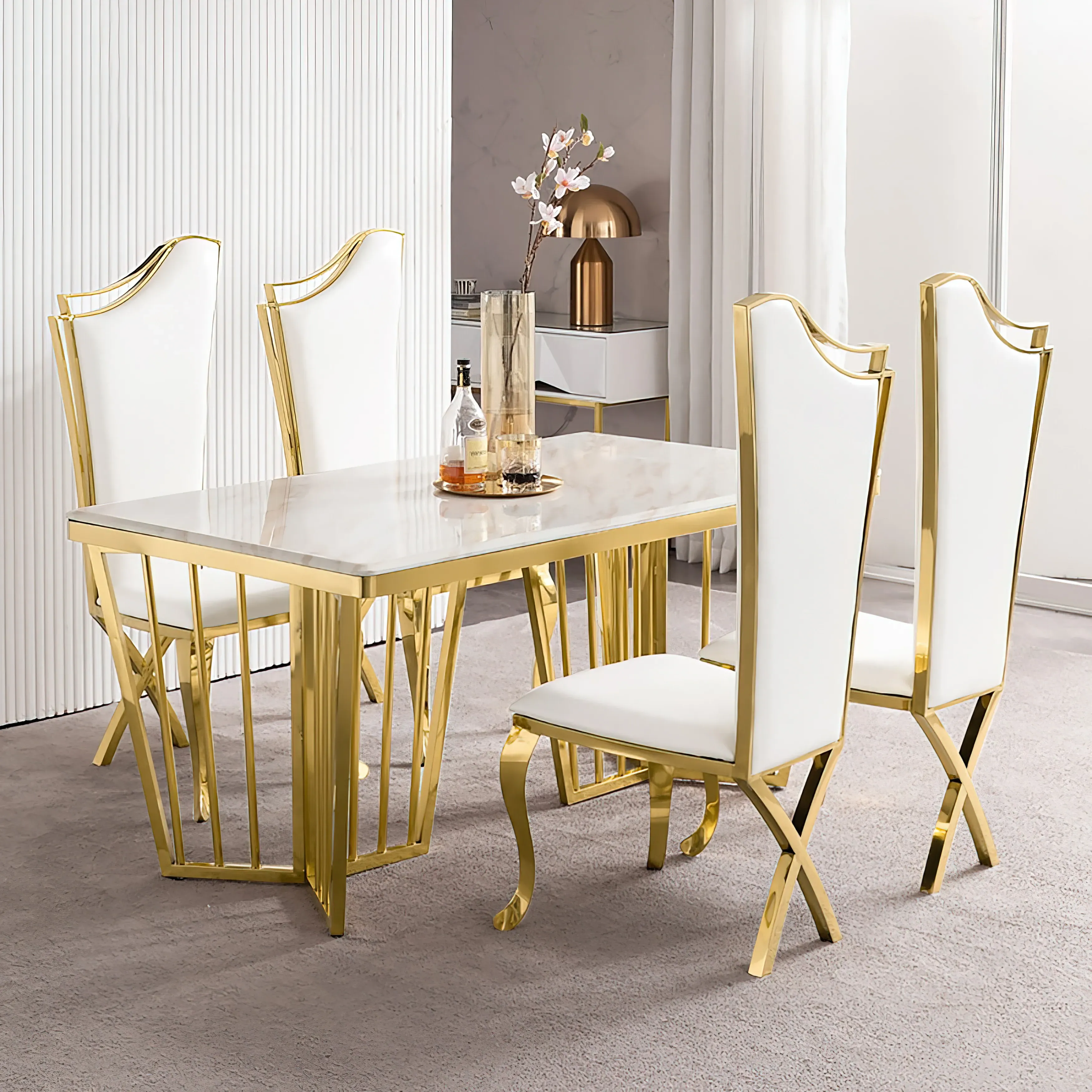 Upholstered Dining Chairs Set of 8 - White, PU Leather