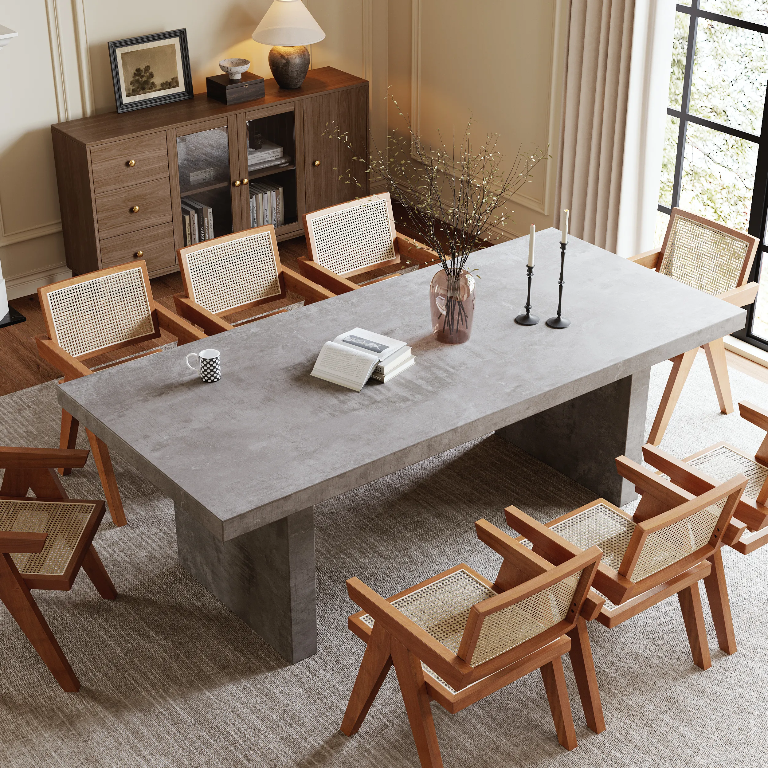 Upoak Rectangle Dining Table for 10 - Gray, Solid Wood