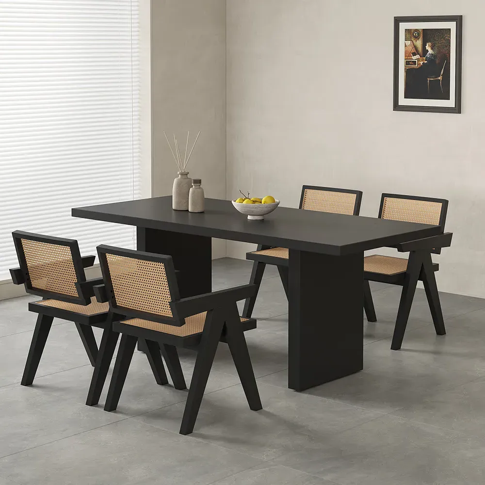 Upoak Rectangle Dining Table for 6 - Black, Solid Wood image