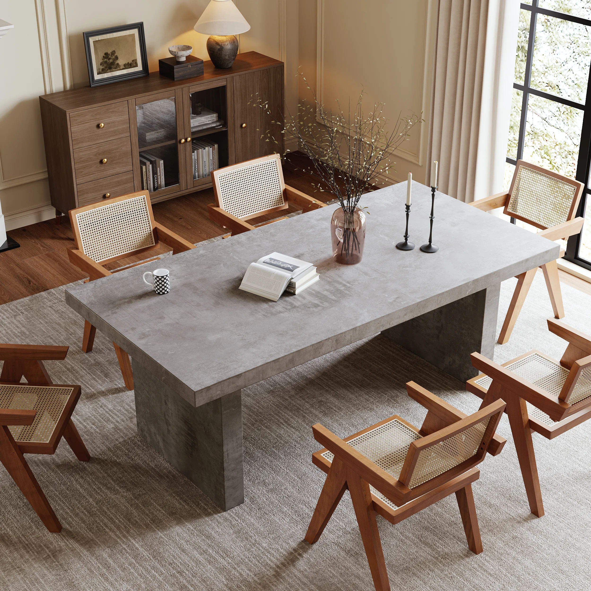 Upoak Rectangle Dining Table for 8 - Gray, Solid Wood