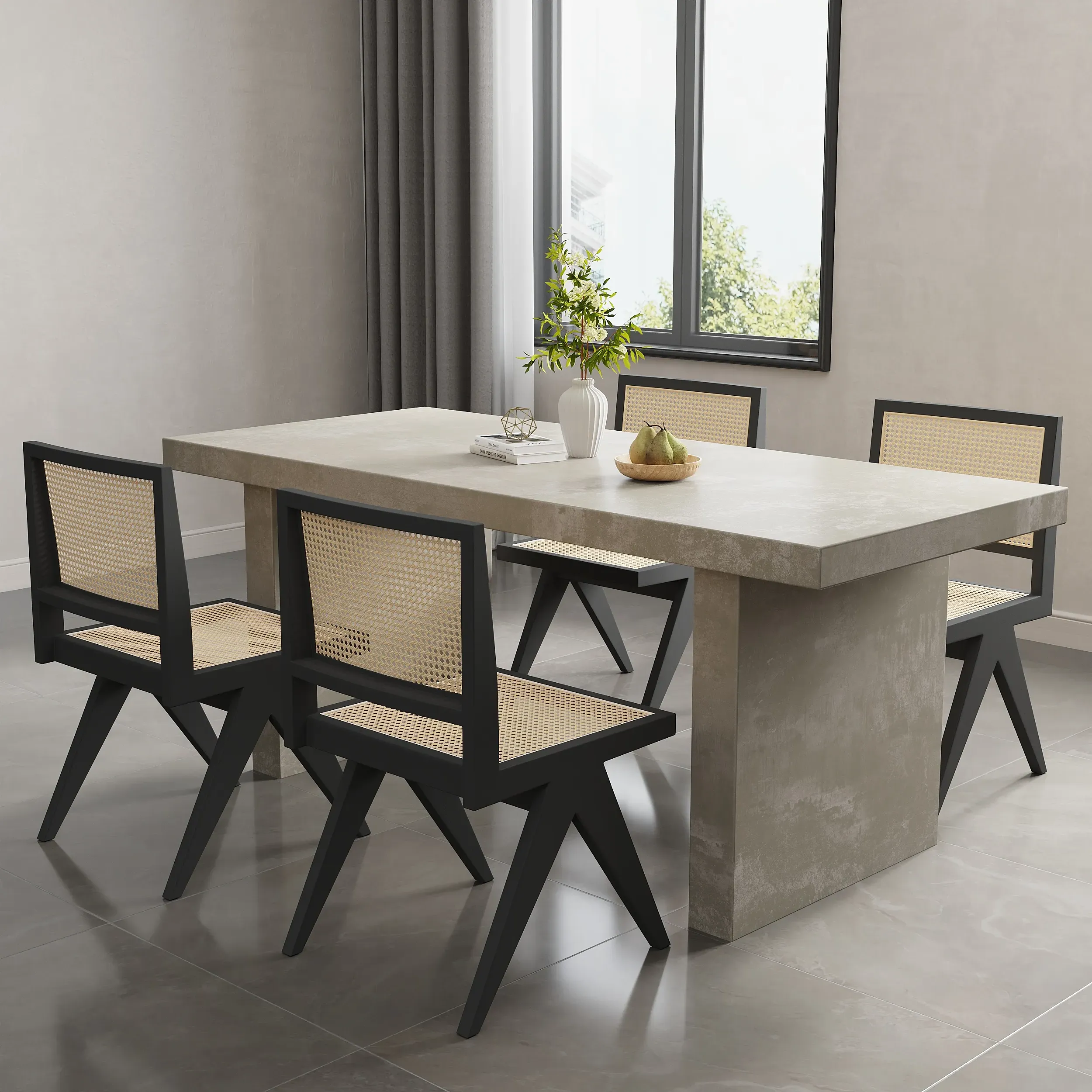 Upoak Rectangular Dining Table Set with 4 Chairs - Gray