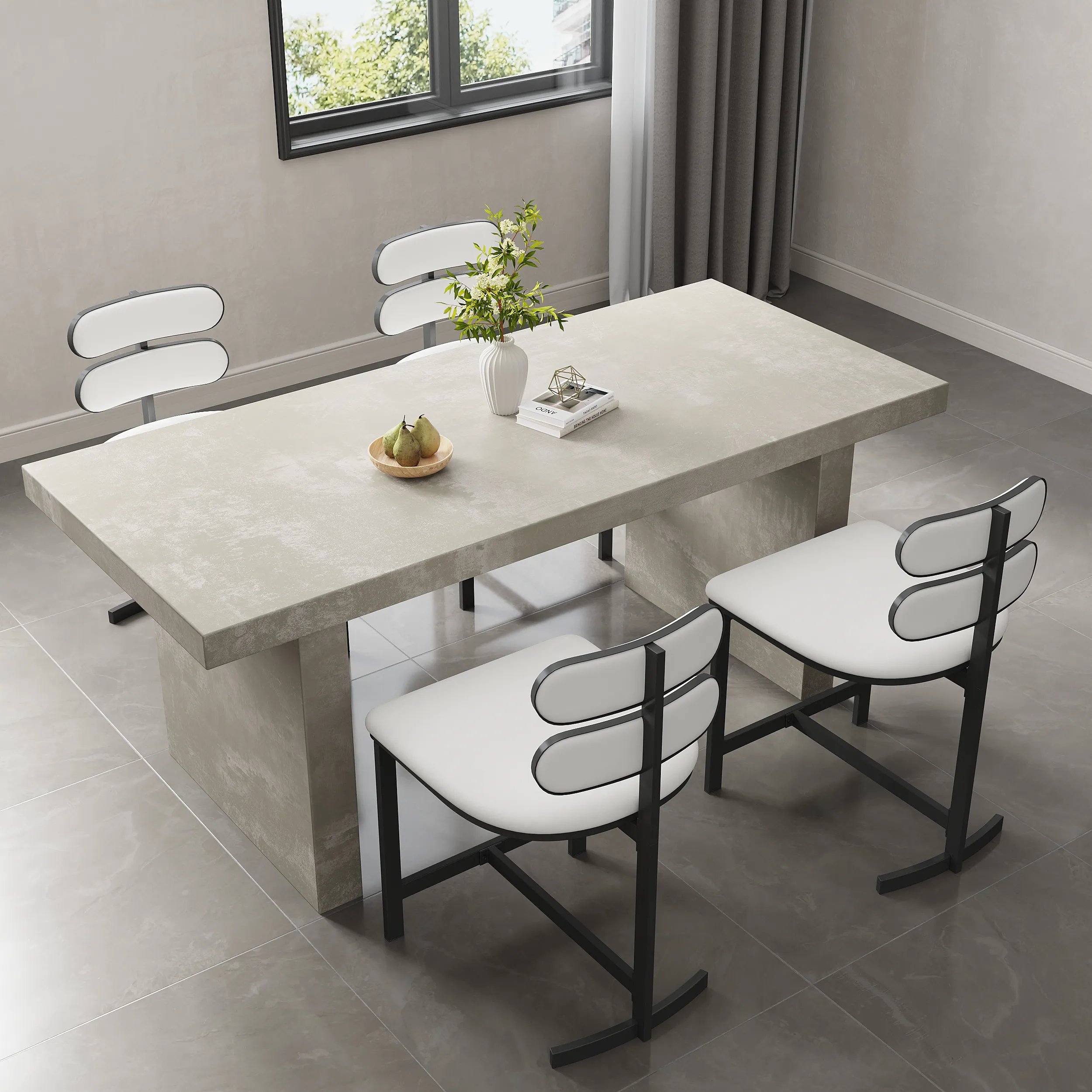 Upoak Rectangular Dining Table Set with 4 Chairs - Gray image