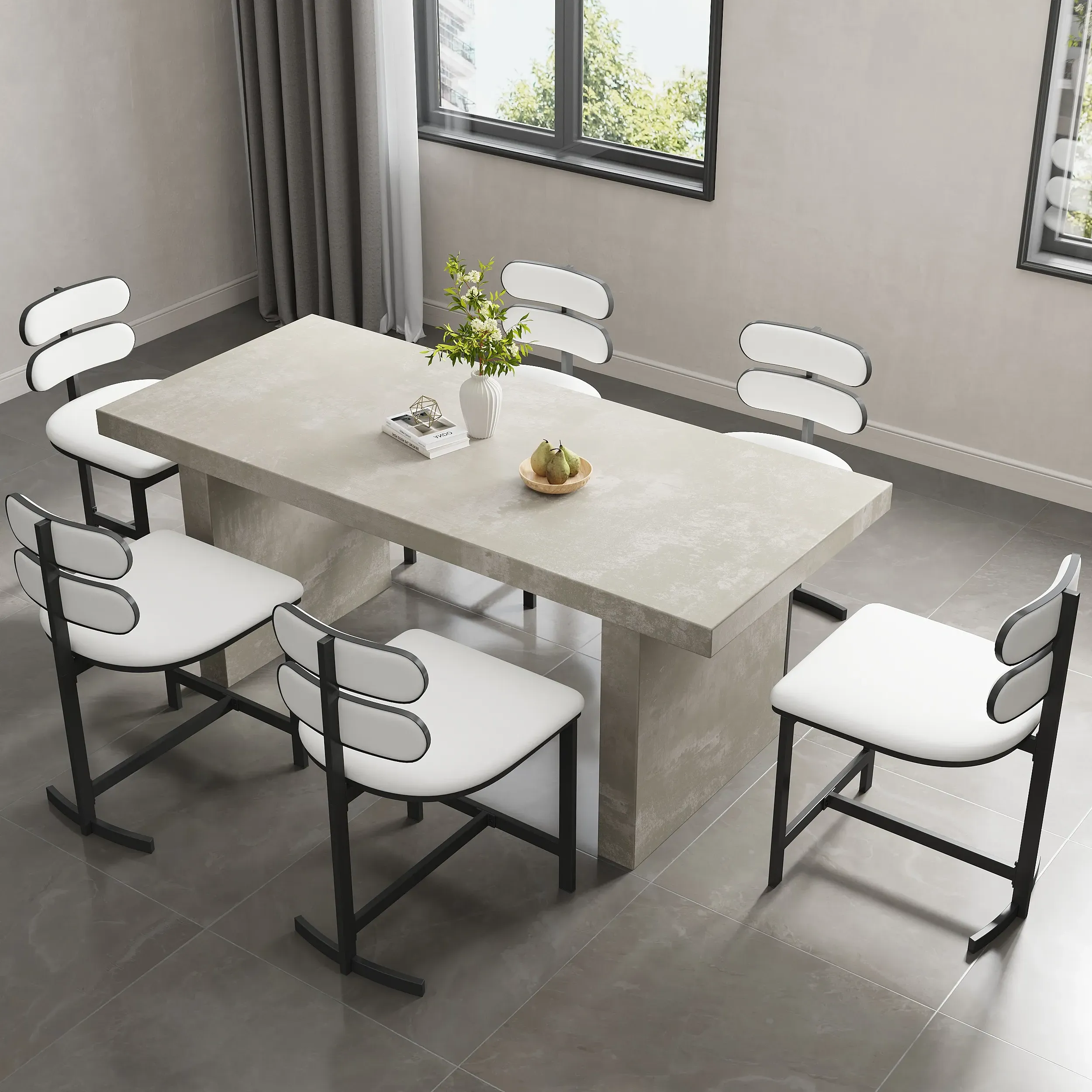 Upoak Rectangular Dining Table Set with 6 Chairs - Gray