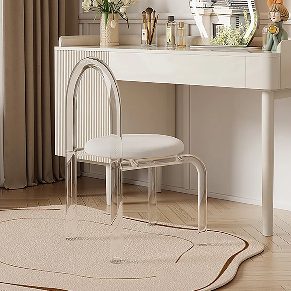 Vanity Stool with Back - White, Velvet