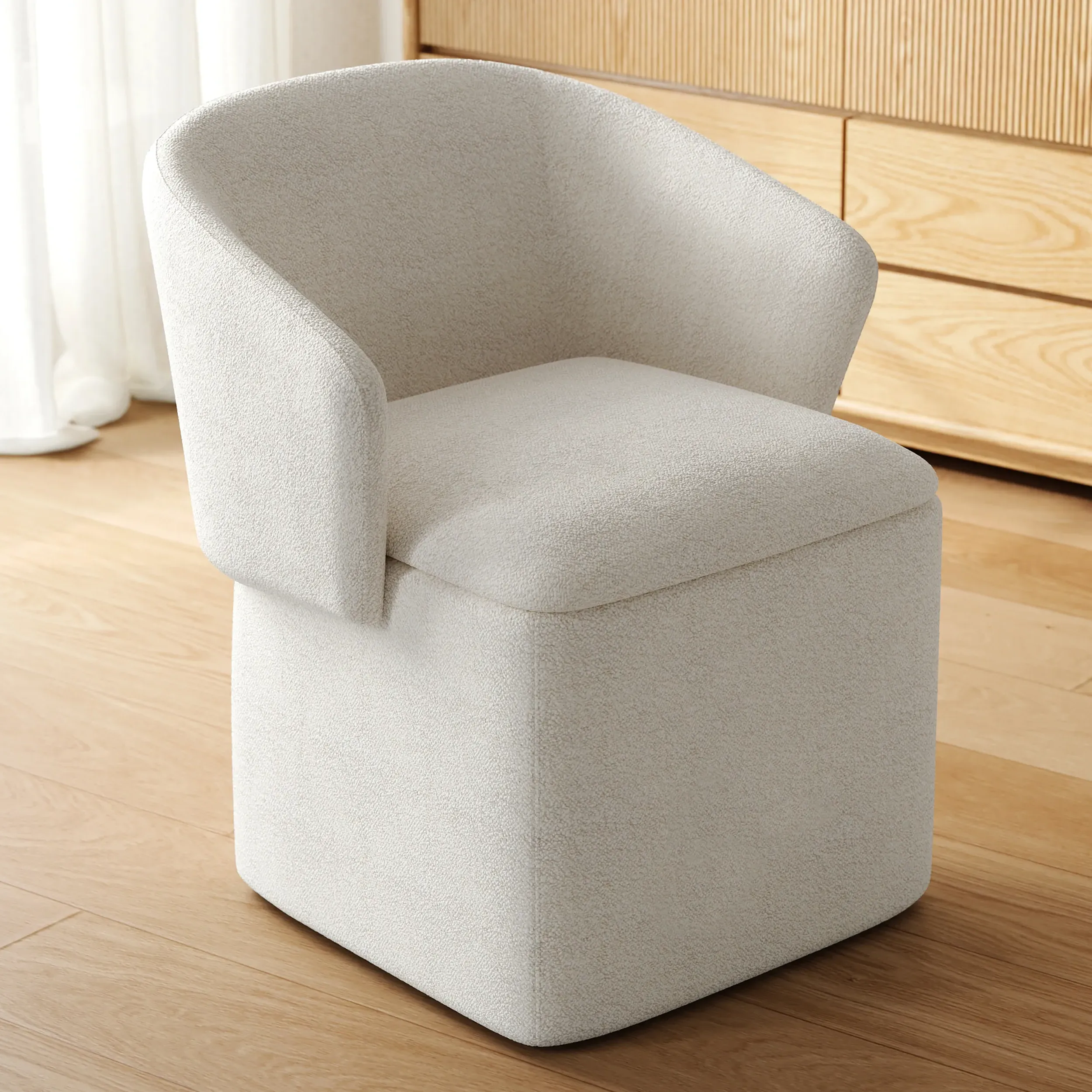 Vanity Stool with Storage - White, Velvet