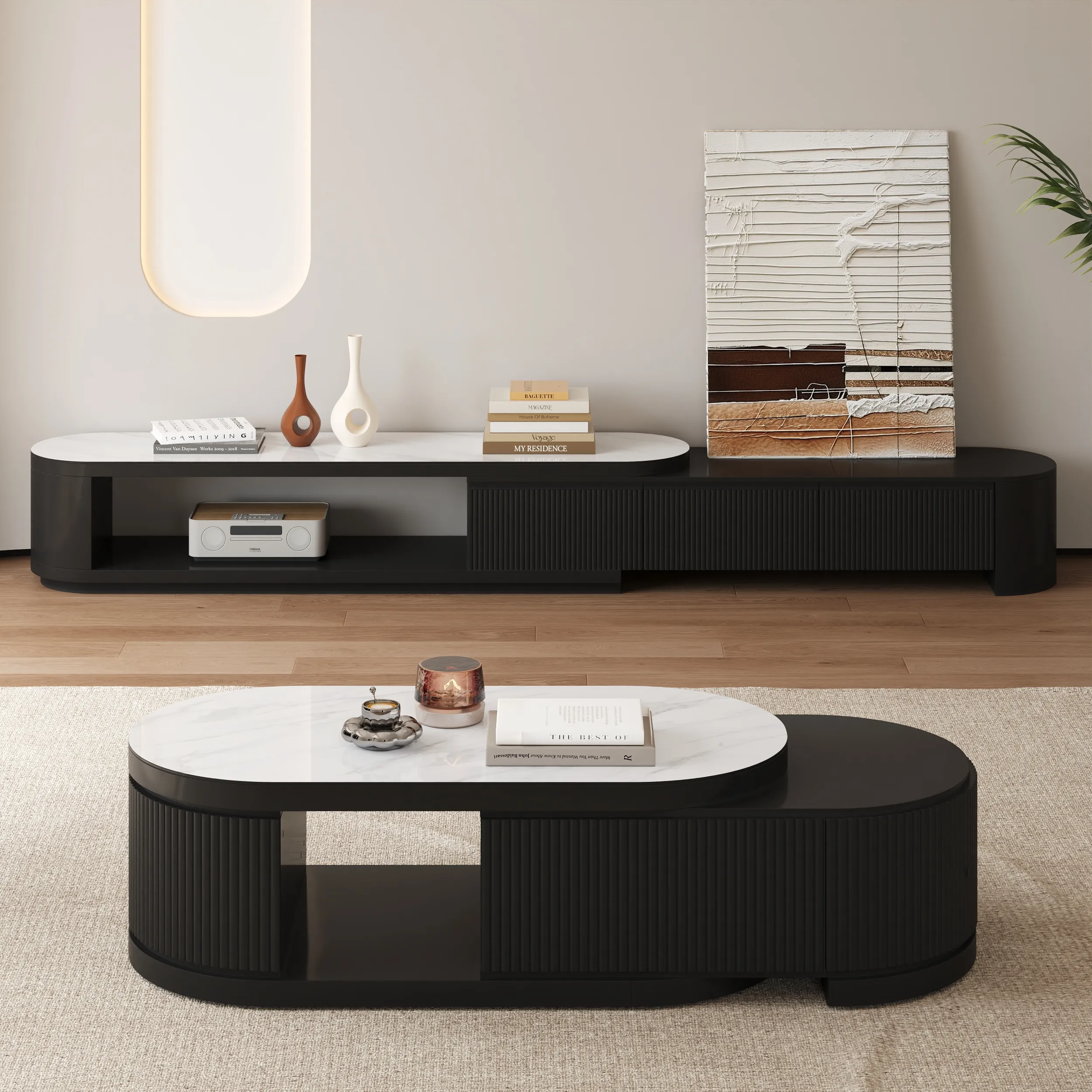 Velar 71" Extendable TV Stand & Coffee Table Set - Beige