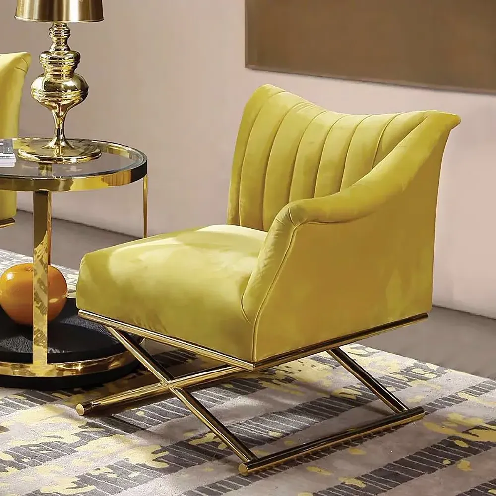 Velvet Accent Chair with Right Armrest - Yellow