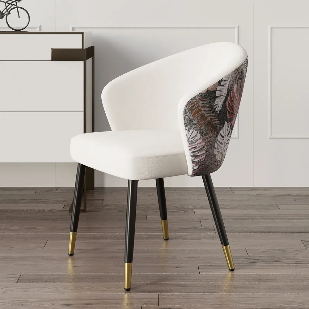 Velvet Dining Chair with Arms - White
