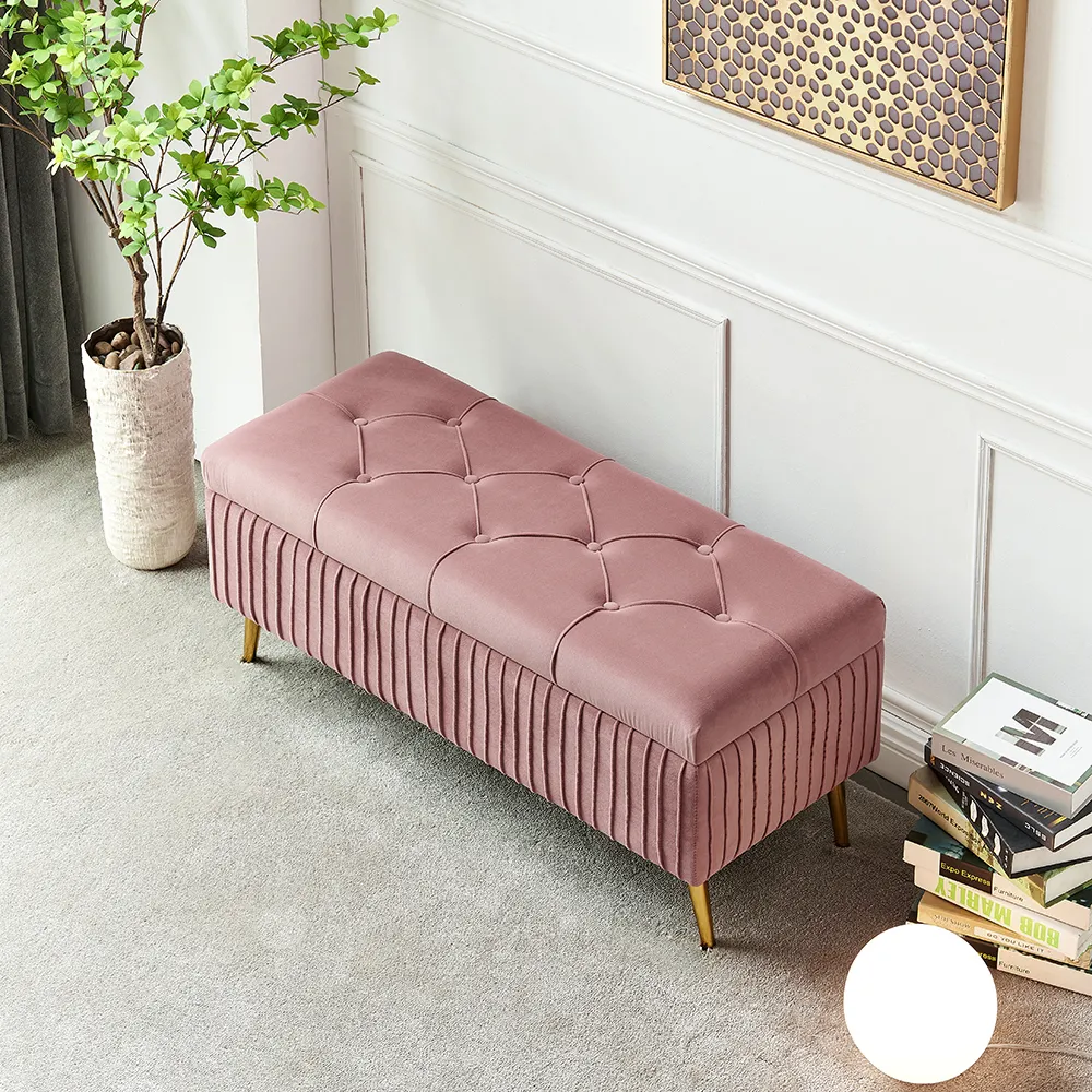 Velvet Storage Bench Flip Top - Pink, Gold Legs