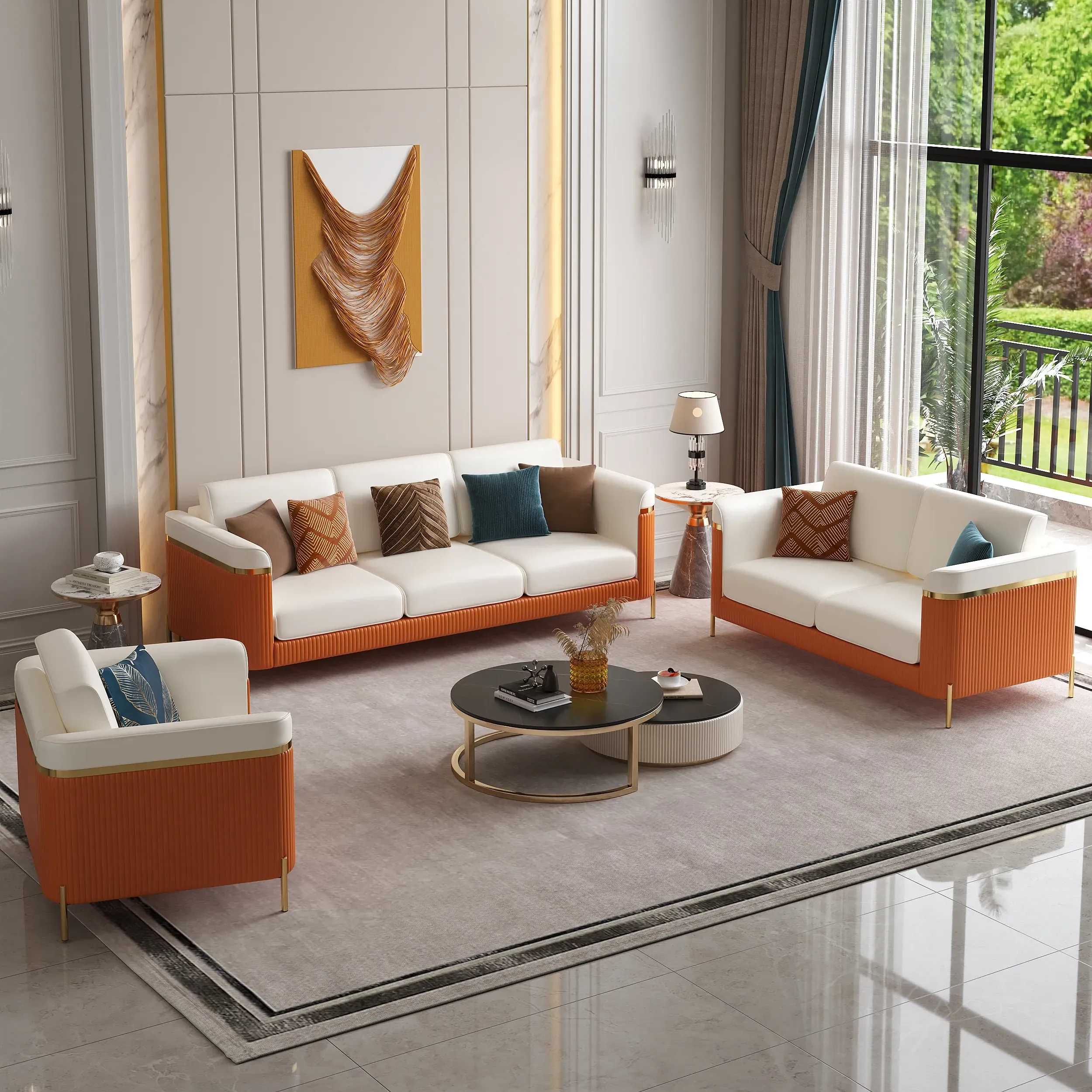 Vertex 3-Piece Sofa Set with Chair - Faux Leather