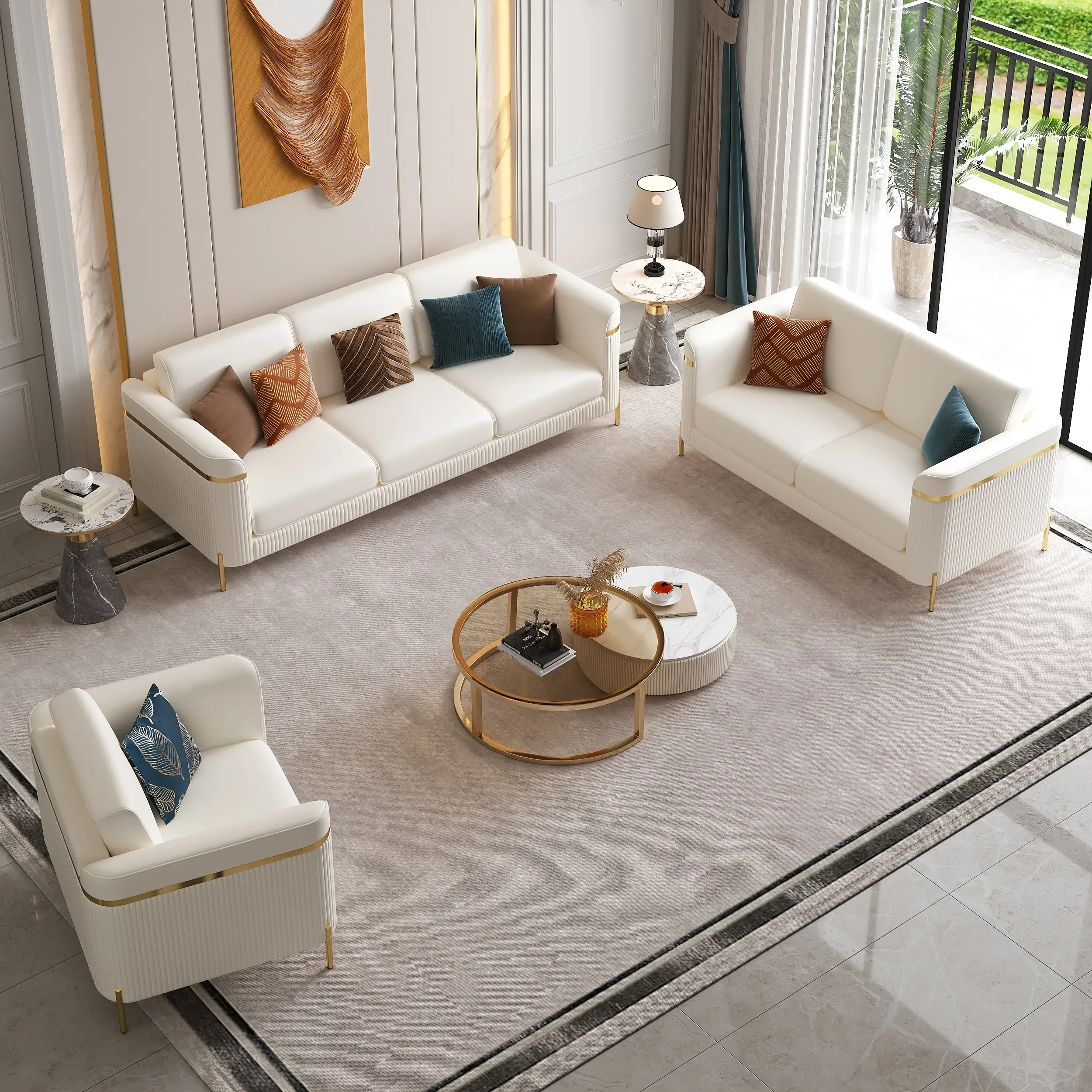 Vertex 3-Piece Sofa Set with Chair - Faux Leather