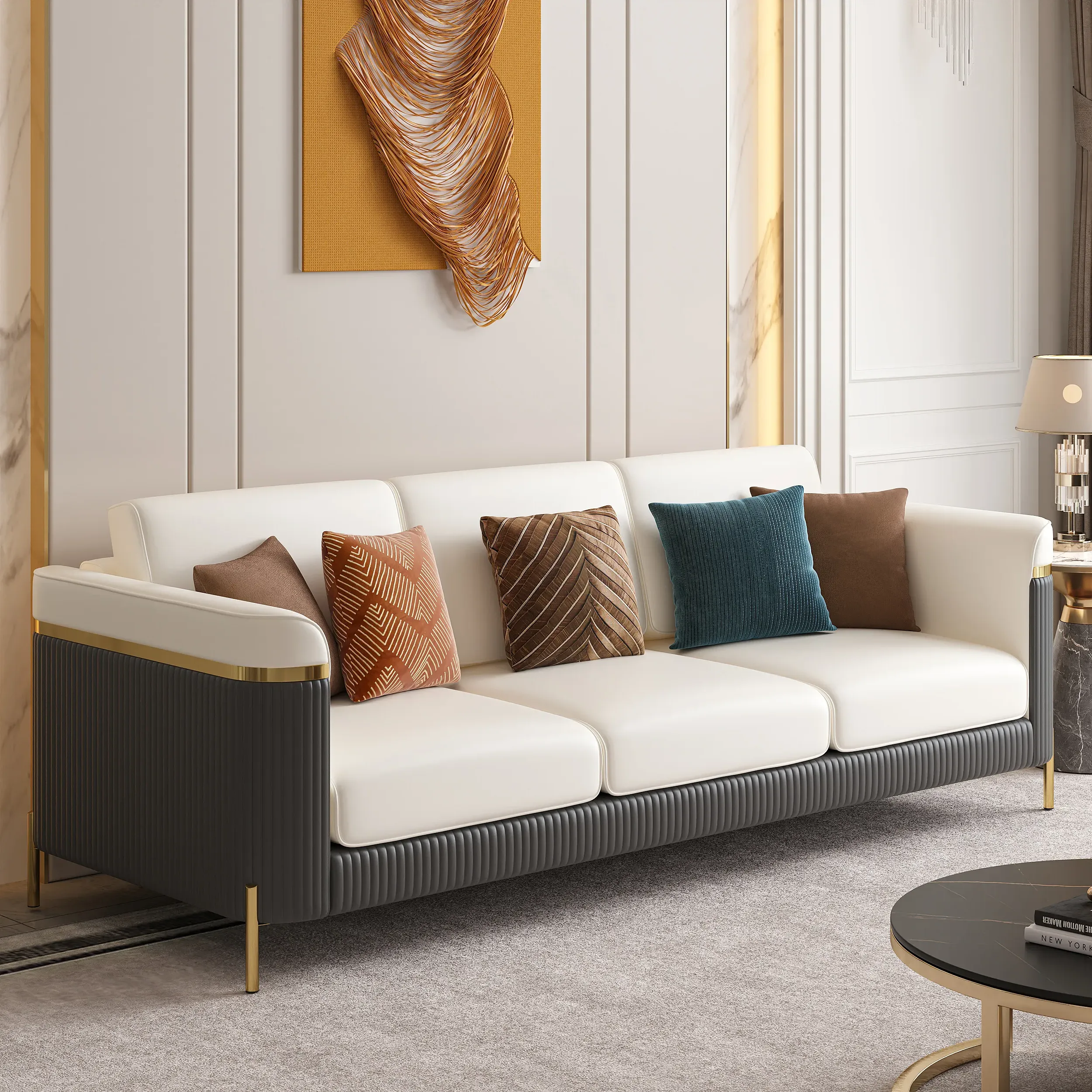 Vertex 85 3-Seater Sofa with Pillow - Gray, Nappa Leather