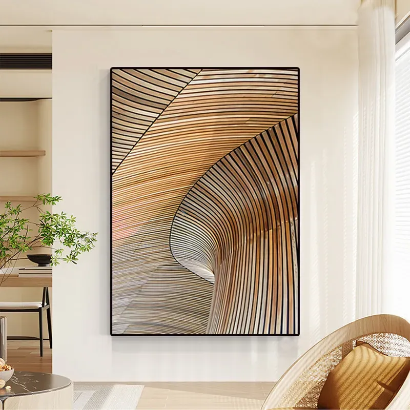 Vertical Abstract Canvas Wall Art with Frame - Brown