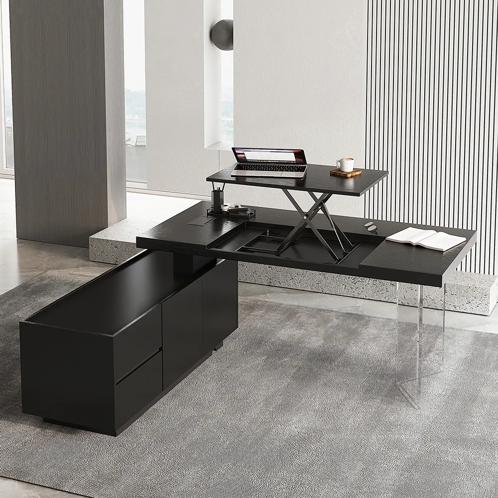 Vertical L-Shaped Executive Desk Height Adjustable - Black image