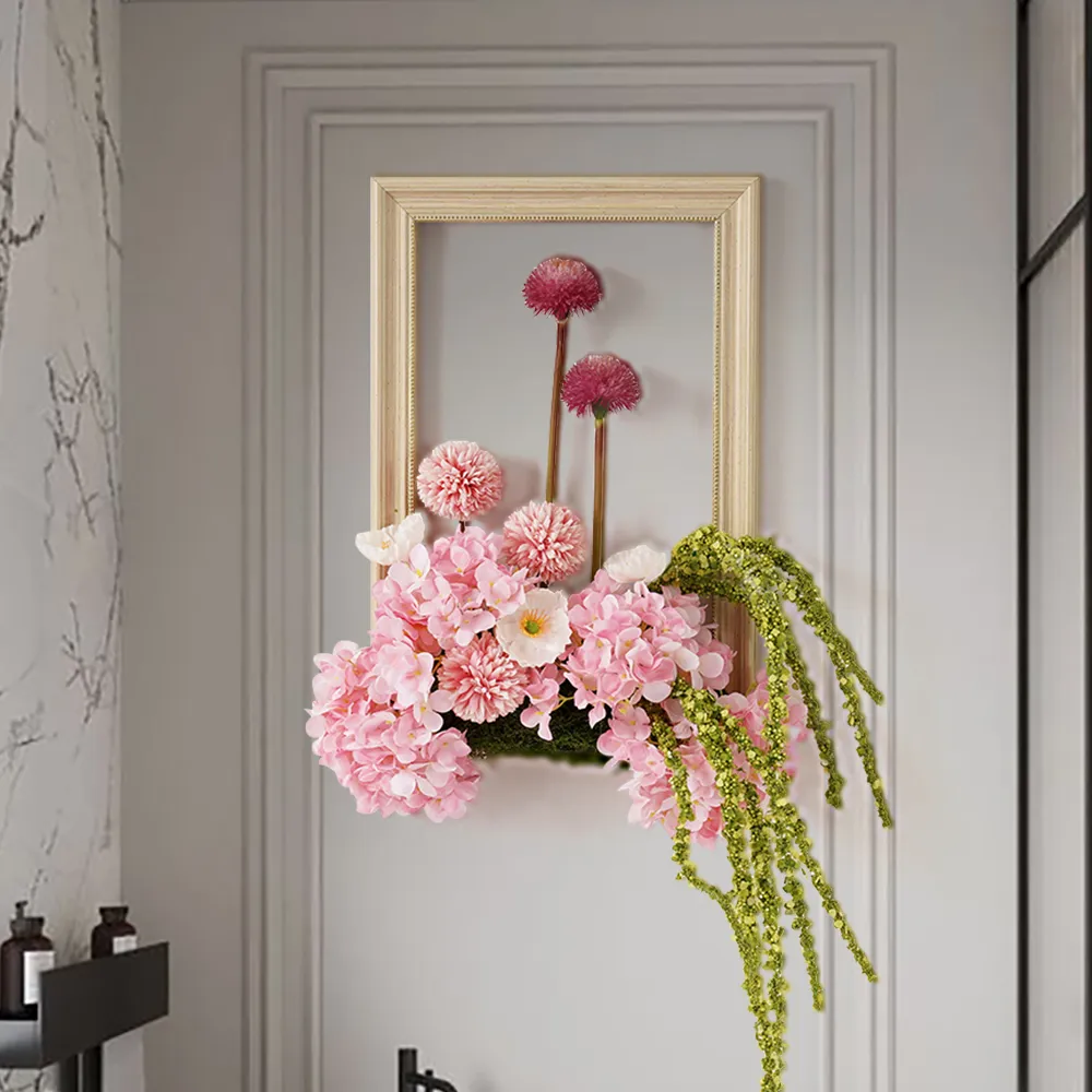 Wall Hanging Artificial Flower Arrangement - Pink image