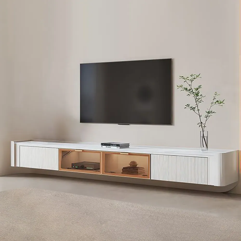 Wall-Mounted TV Stand with Stone Top 2-Drawer - Fluted image