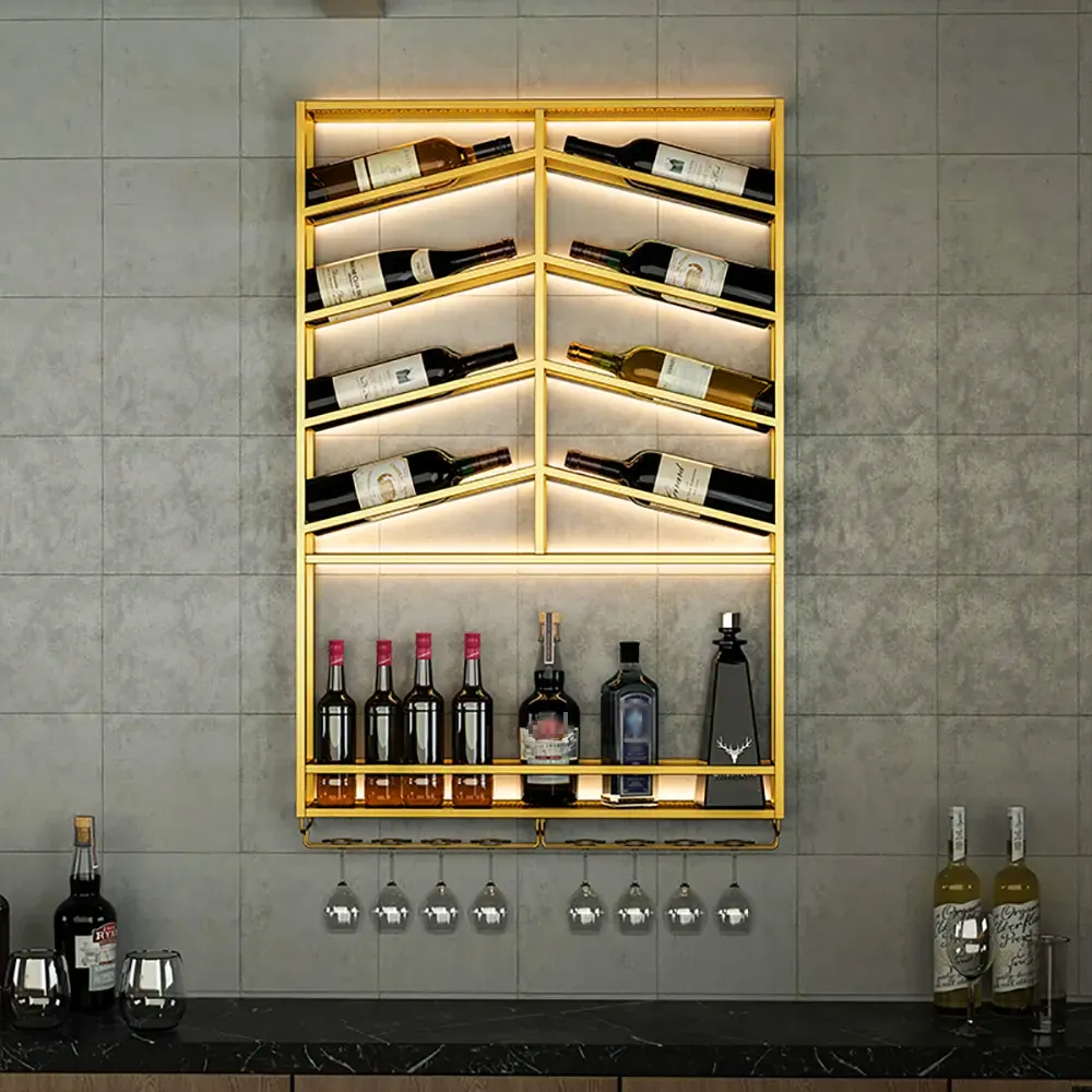 Wall Mounted Wine Rack with Glass Holder - Gold, Metal image