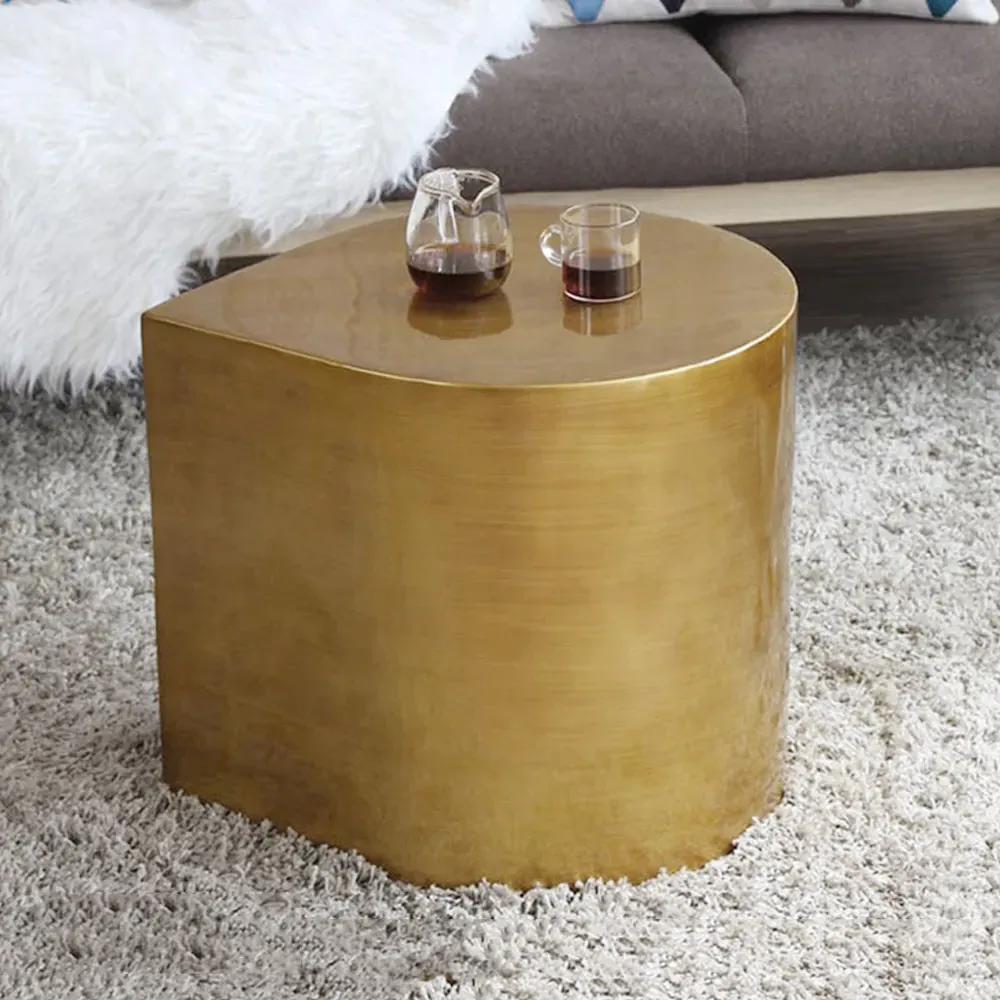 Water Drop Side Table with Etched Top - Brushed Gold