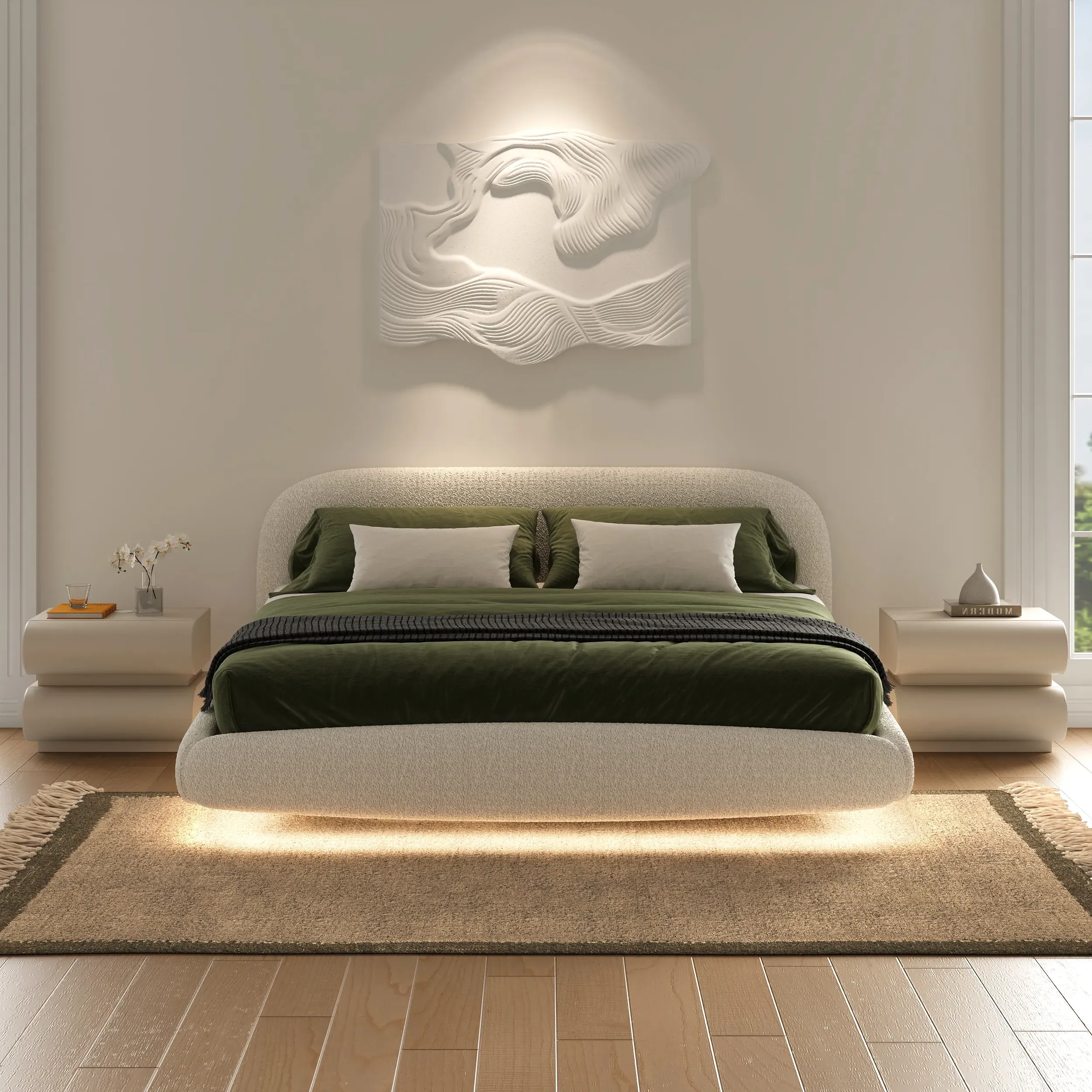 White Leather Smart Nightstand with Wireless Charger - White