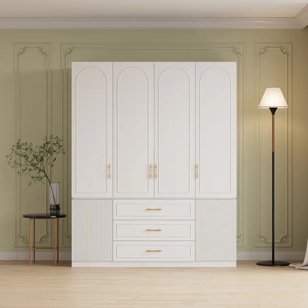 Wide Armoire with 3 Drawers & 6 Doors - White