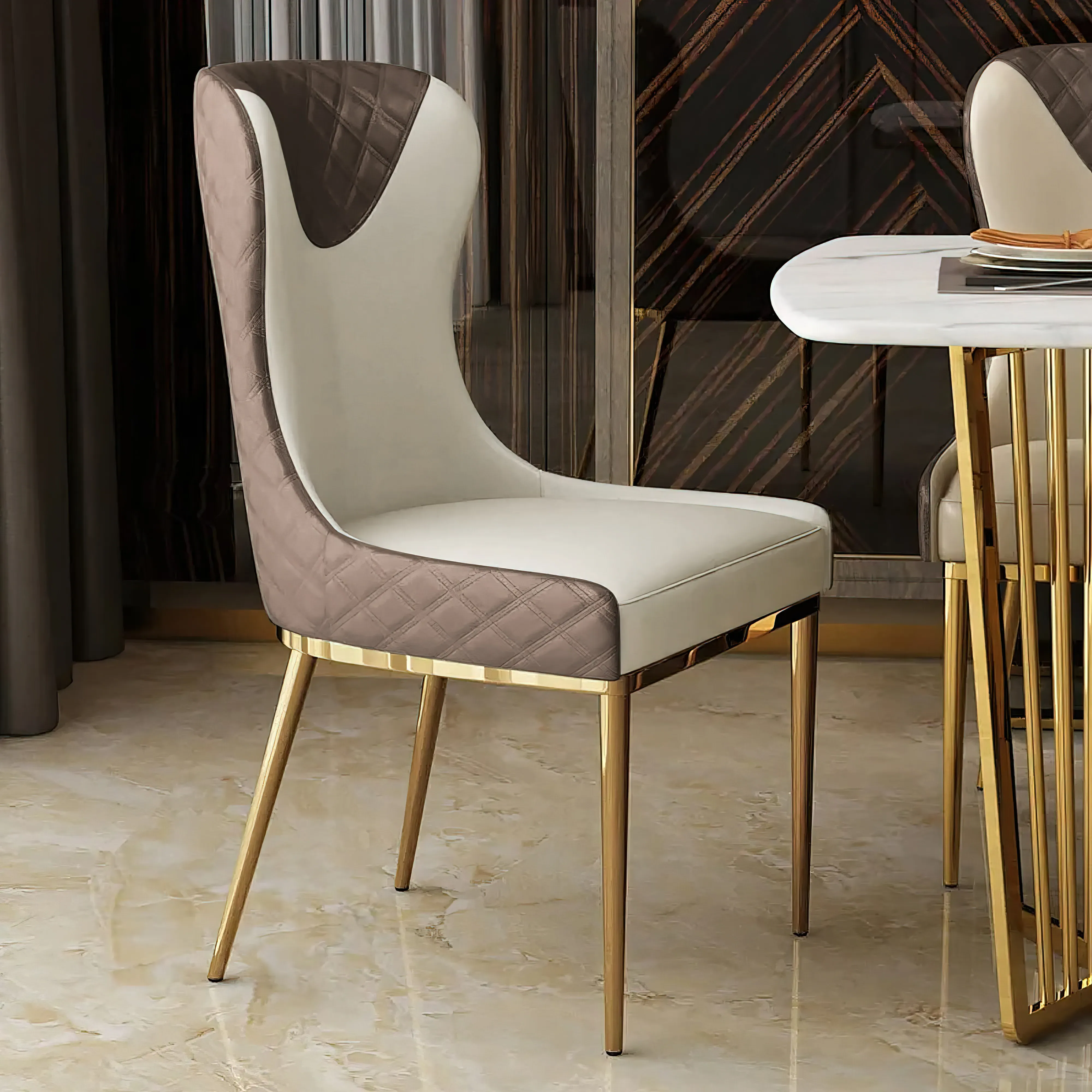 Wingback Dining Chair Set of 4 - Brown, PU Leather