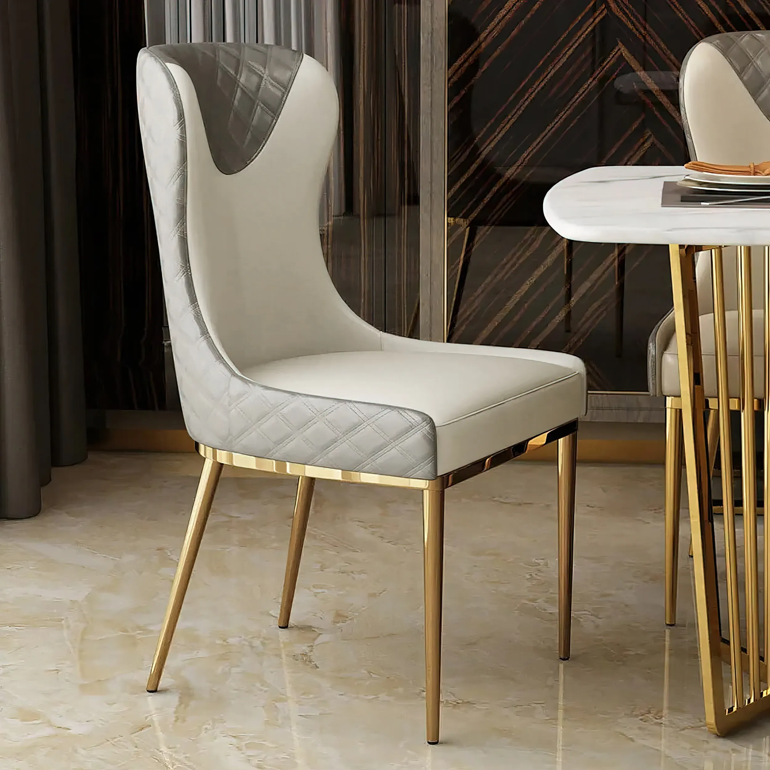 Wingback Dining Chair Set of 6 - Gray, PU Leather