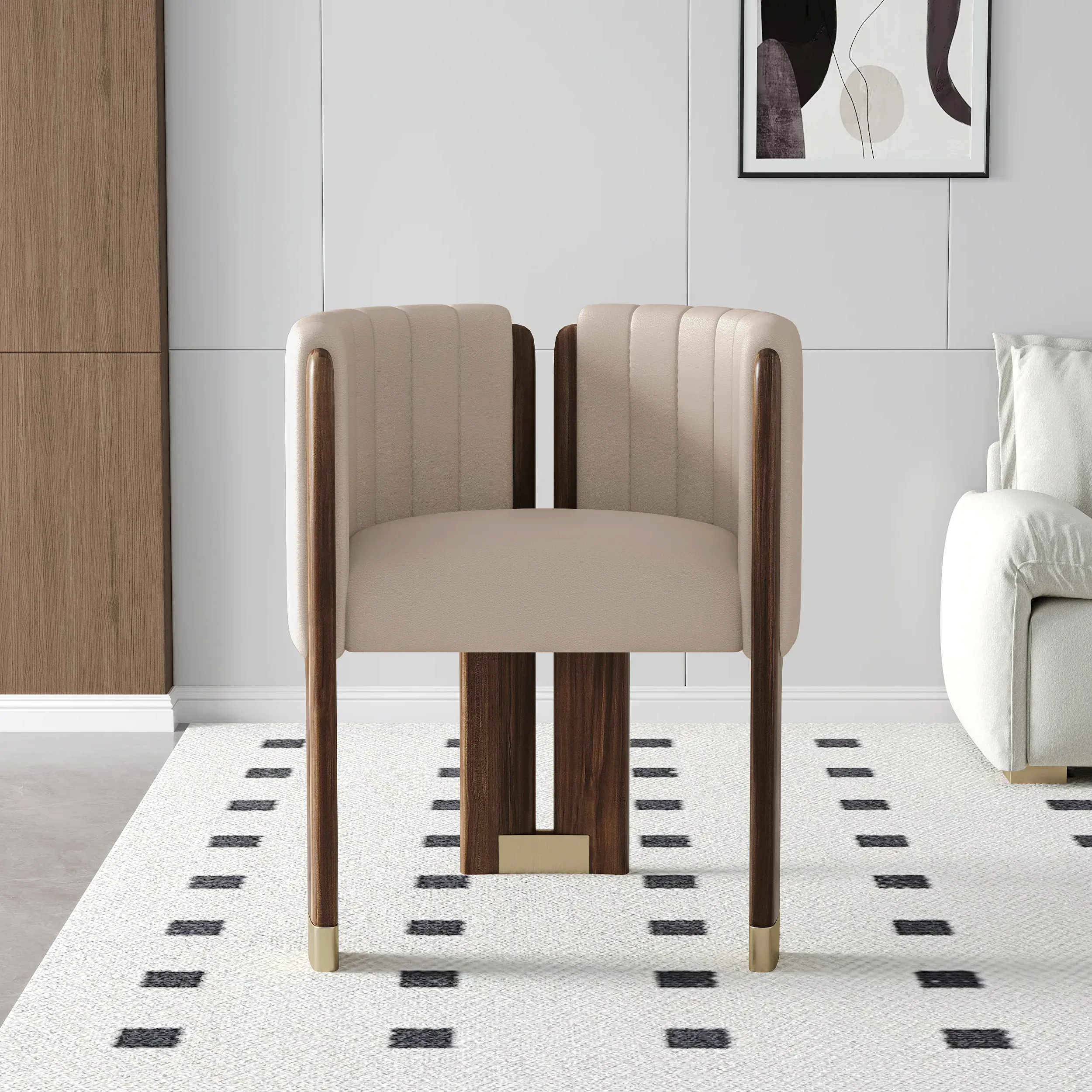 Wood Accent Chair - Faux Leather image