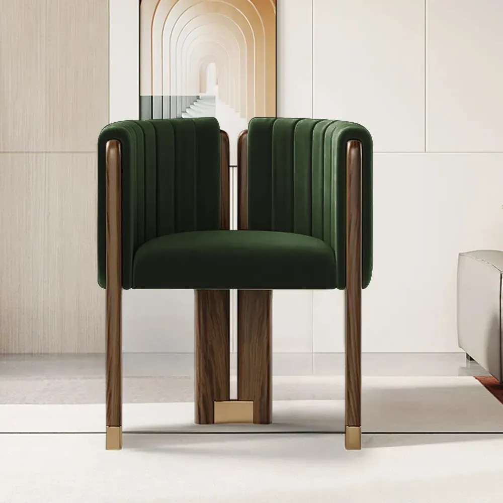 Wood Accent Chair - Green, Velvet