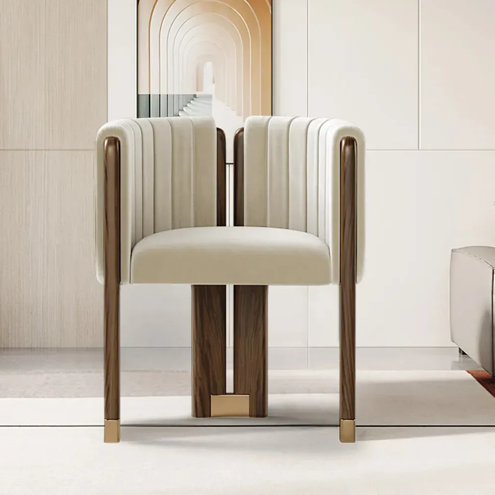 Wood Accent Chair Set of 4 - Beige, Velvet