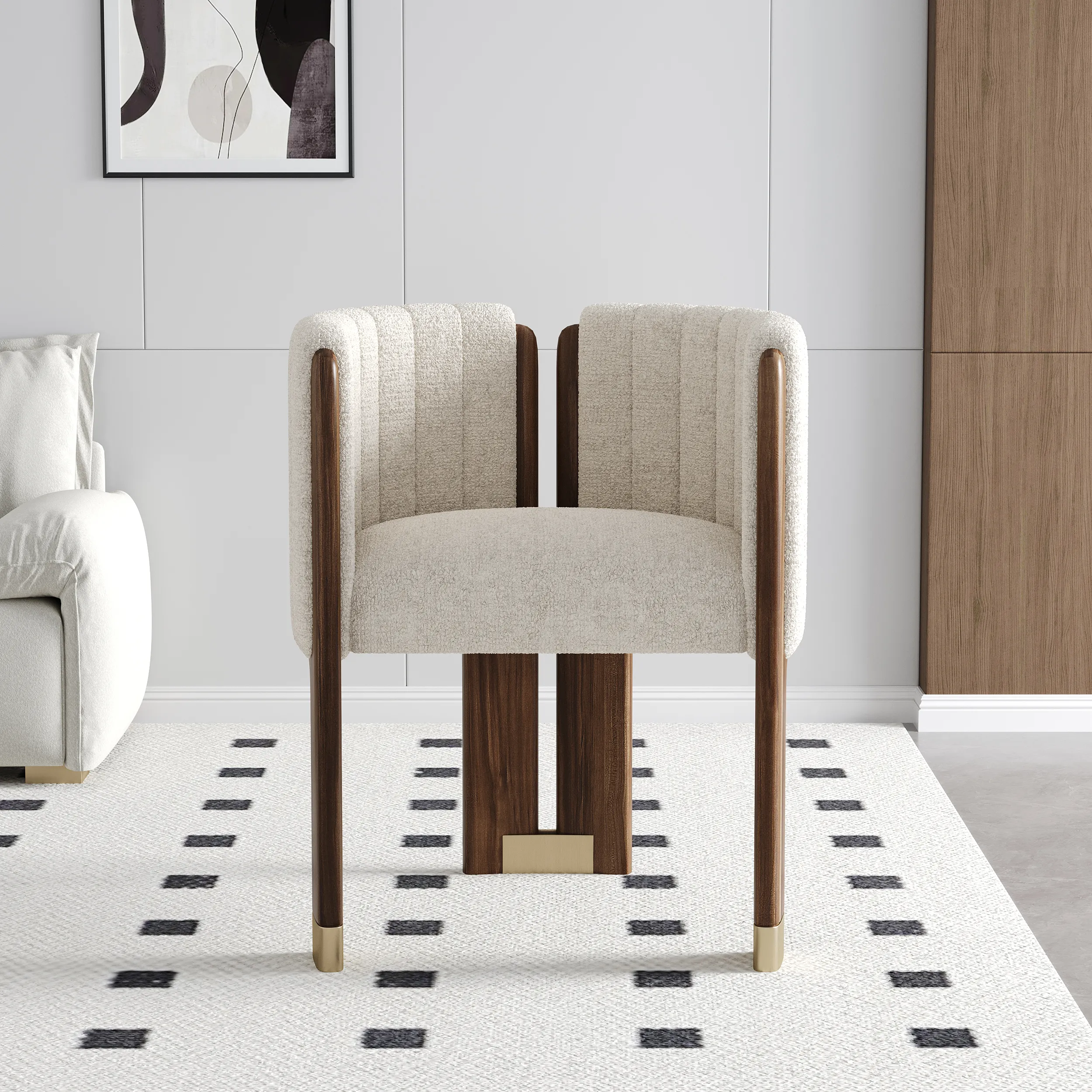 Wood Accent Chair Set of 4 - White, Microfiber Leather