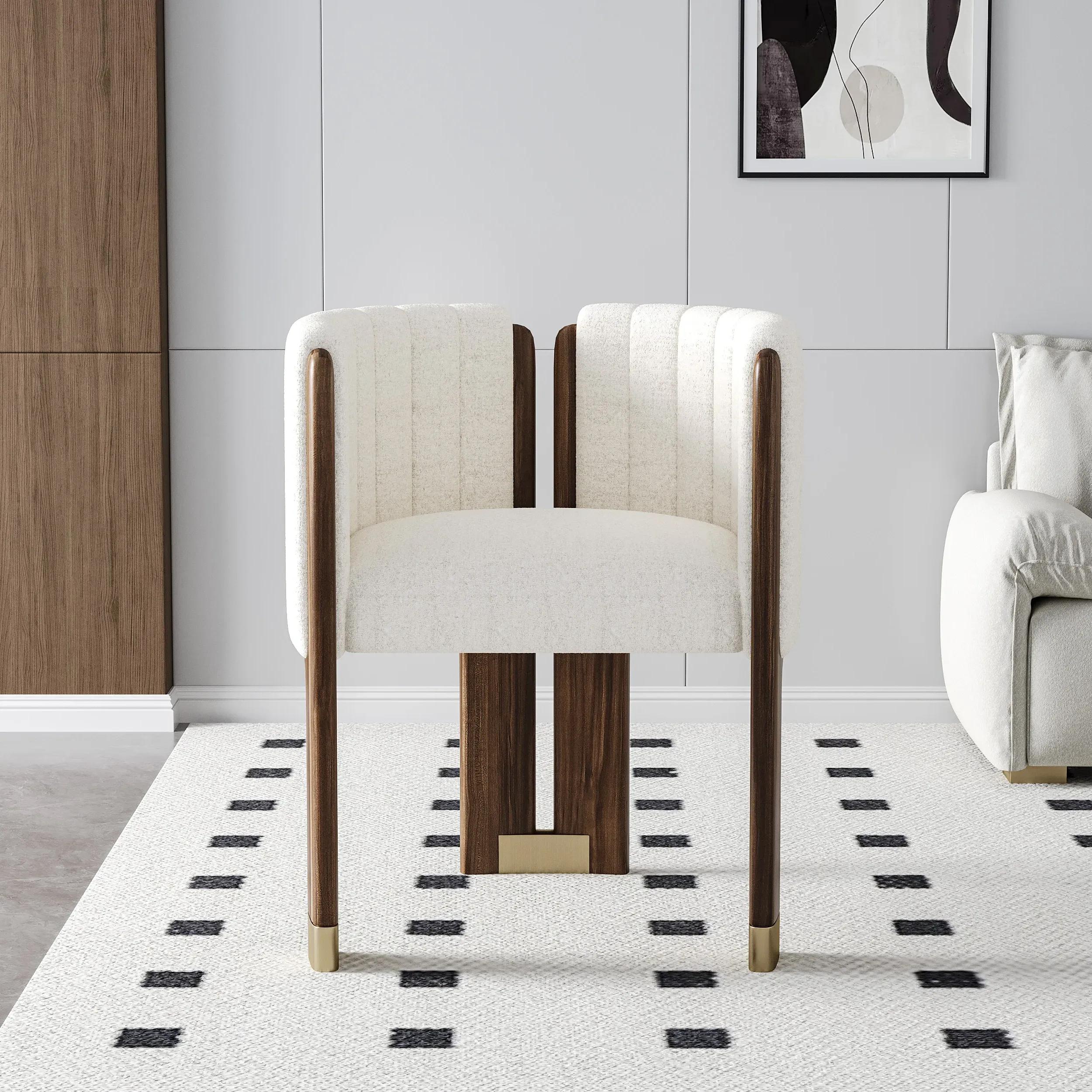 Wood Accent Chair - White, Boucle
